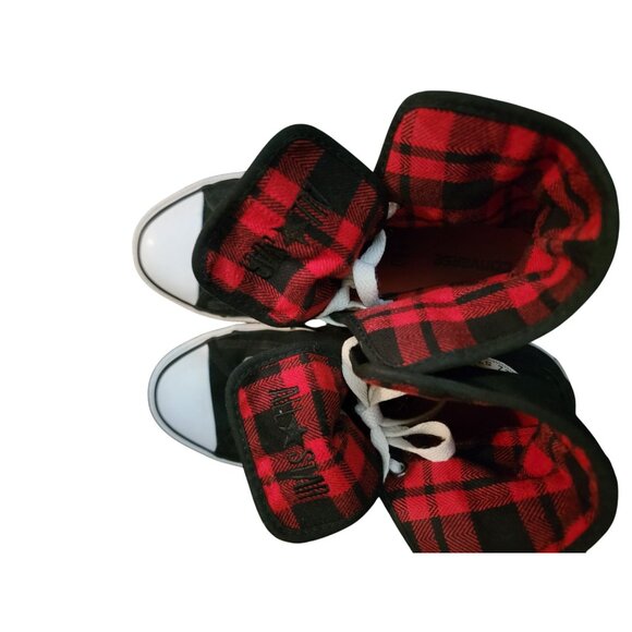 Converse All Star Black Canvas High-Tops W/ Red Plaid Fold-Down Collar US 4/EU 3 - Picture 5 of 6